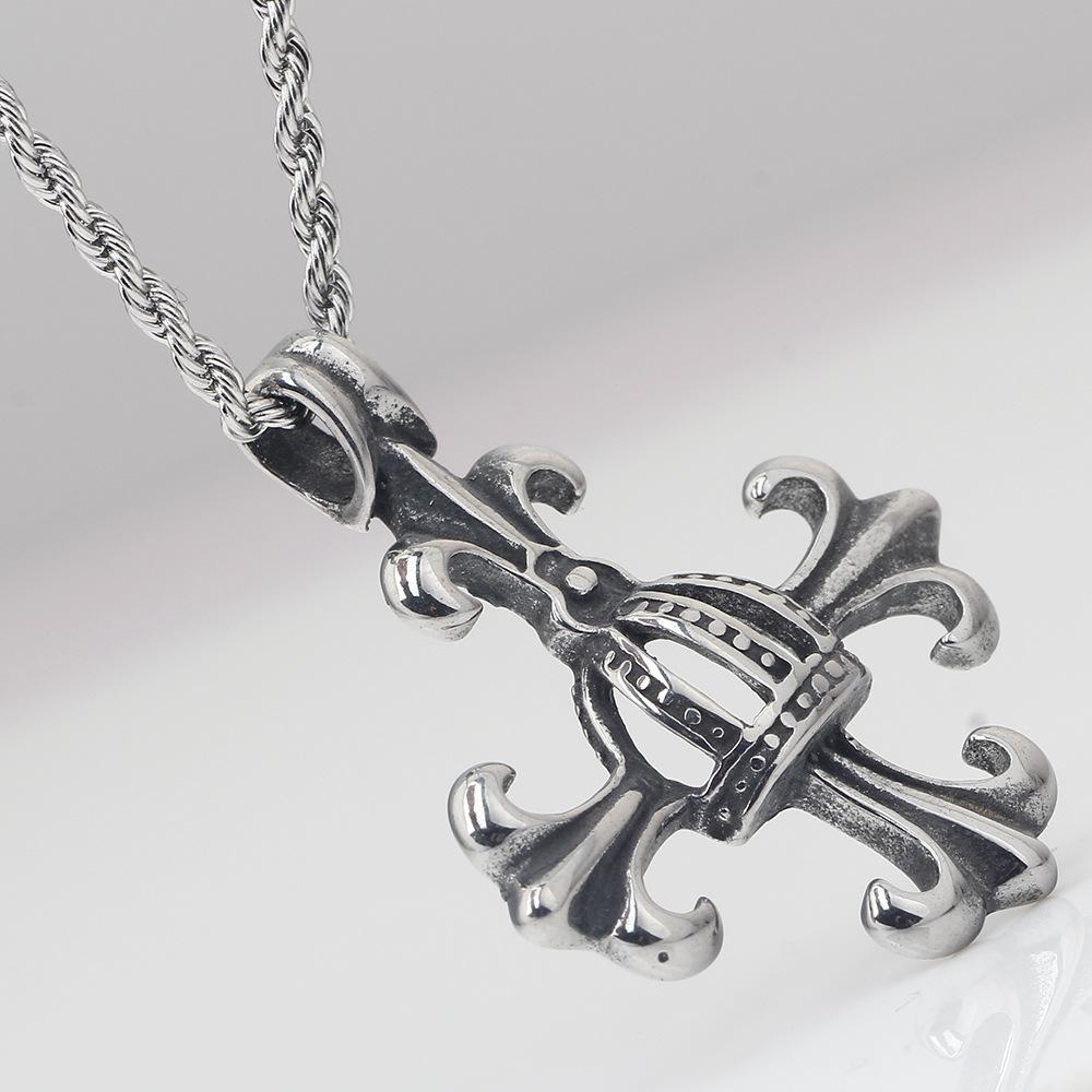 European and American Retro Distressed 31MM Twist Chain Cross Anchor Crown Shape Pendant Necklace