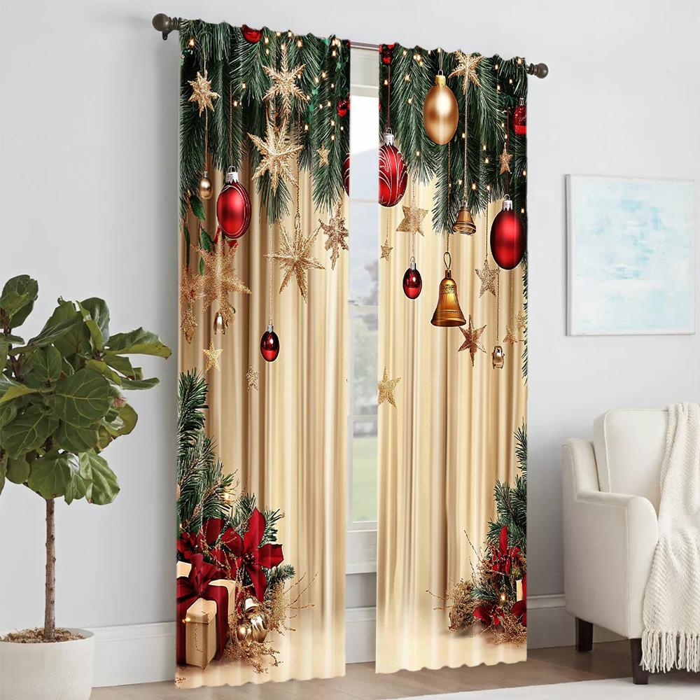 Set Of 2 Christmas Decorative Window Curtains Digital Printed Polyester Material Drapes Bedroom Living Room Office Made Area Treatment