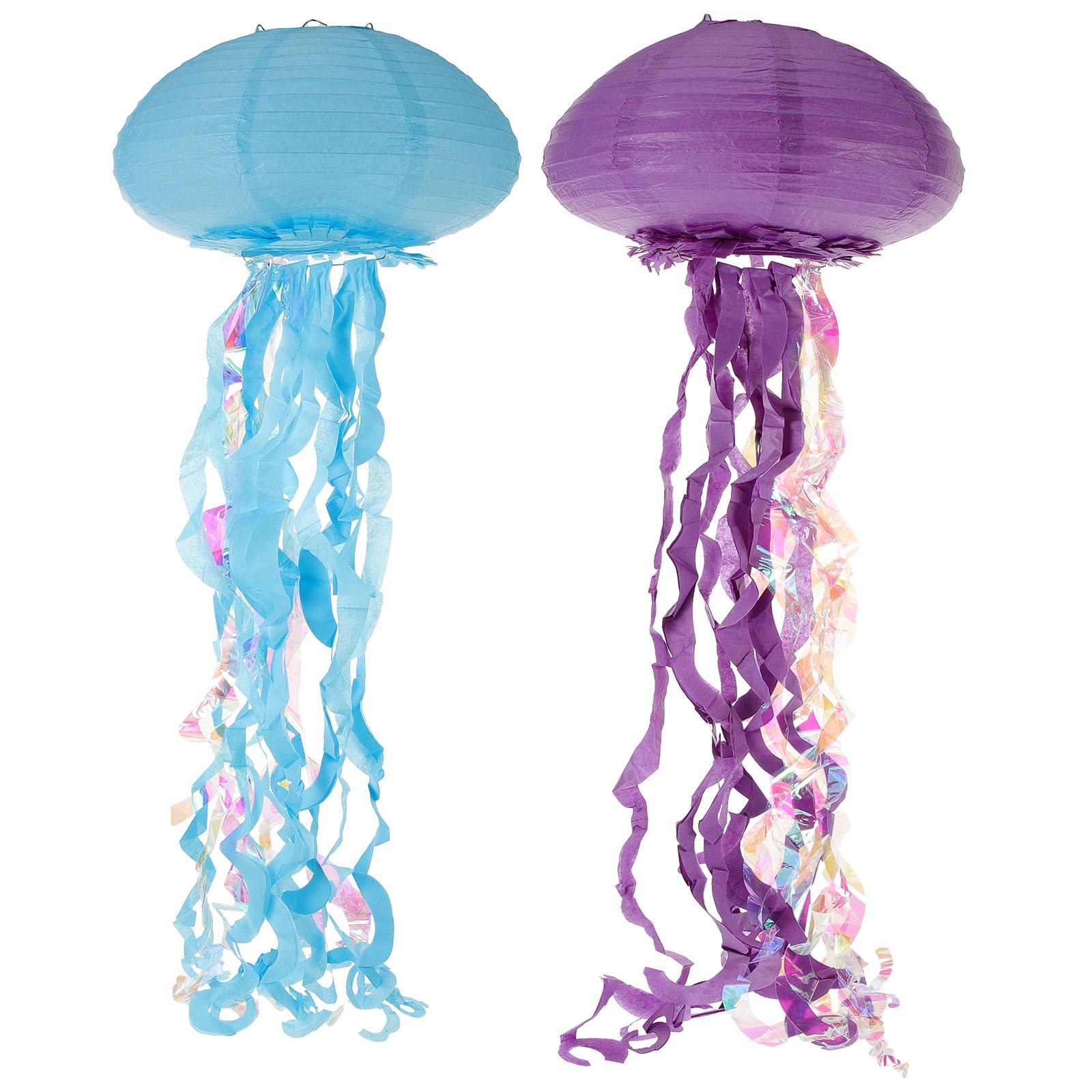 

2Pcs Jellyfish Paper Lanterns Blue Purple Children DIY H made Decoration for Classroom Party Mermaid Theme Ocean Decor other
