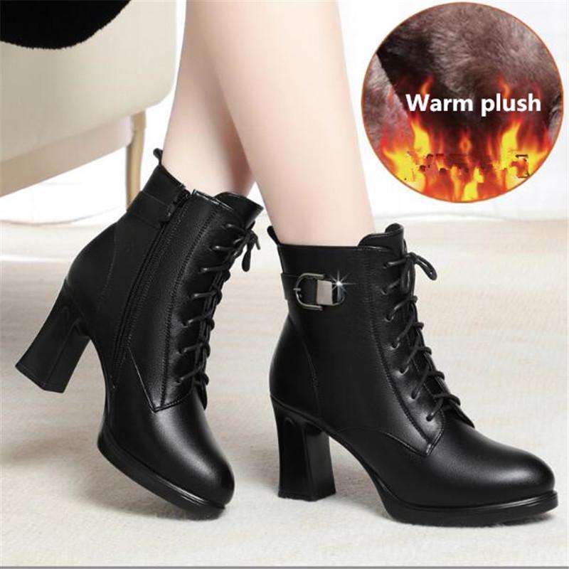 Fashion Shoes Woman Platform Boots Autumn Winter Plush Warm Ankle Boots For Women Top Quality High Heels Shoes Big Size 34-41