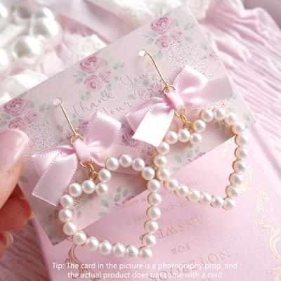 1 Paar Y2K süße und coole rosa Liebes-Schleifen-Ohrringe mit Imitationsperlen-Anhänger, geeignet für Damen zum Tragen von modischem Schmuck bei g