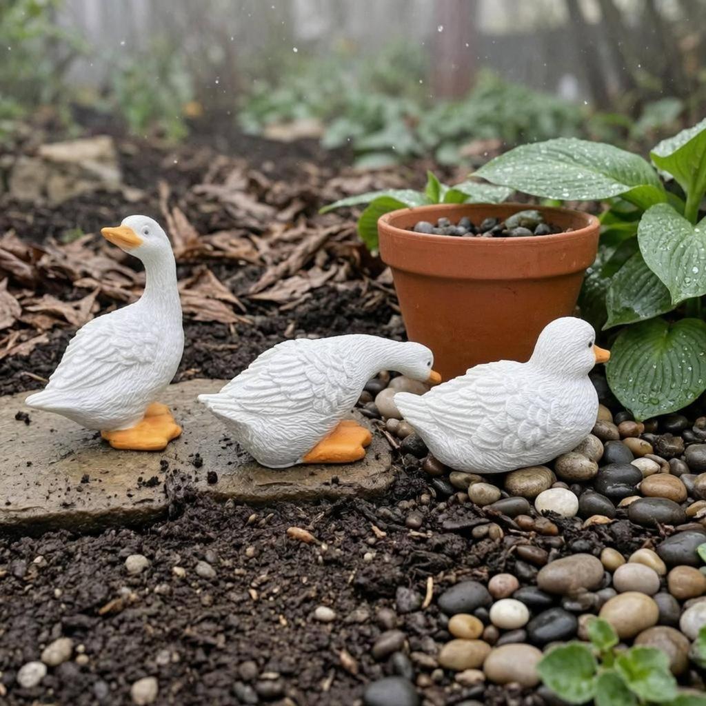 3 Pieces Resin Duck Statue Adorable Garden Ornament HandPainted for Courtyard, Pond