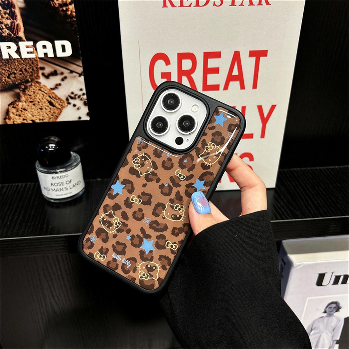 

Fashion Cute Hellokitty Leopard Print Phone Case For iPhone 17 Pro 15 14 16 Pro Max Back Cover Shockproof Cartoon Cases For iPhone 17