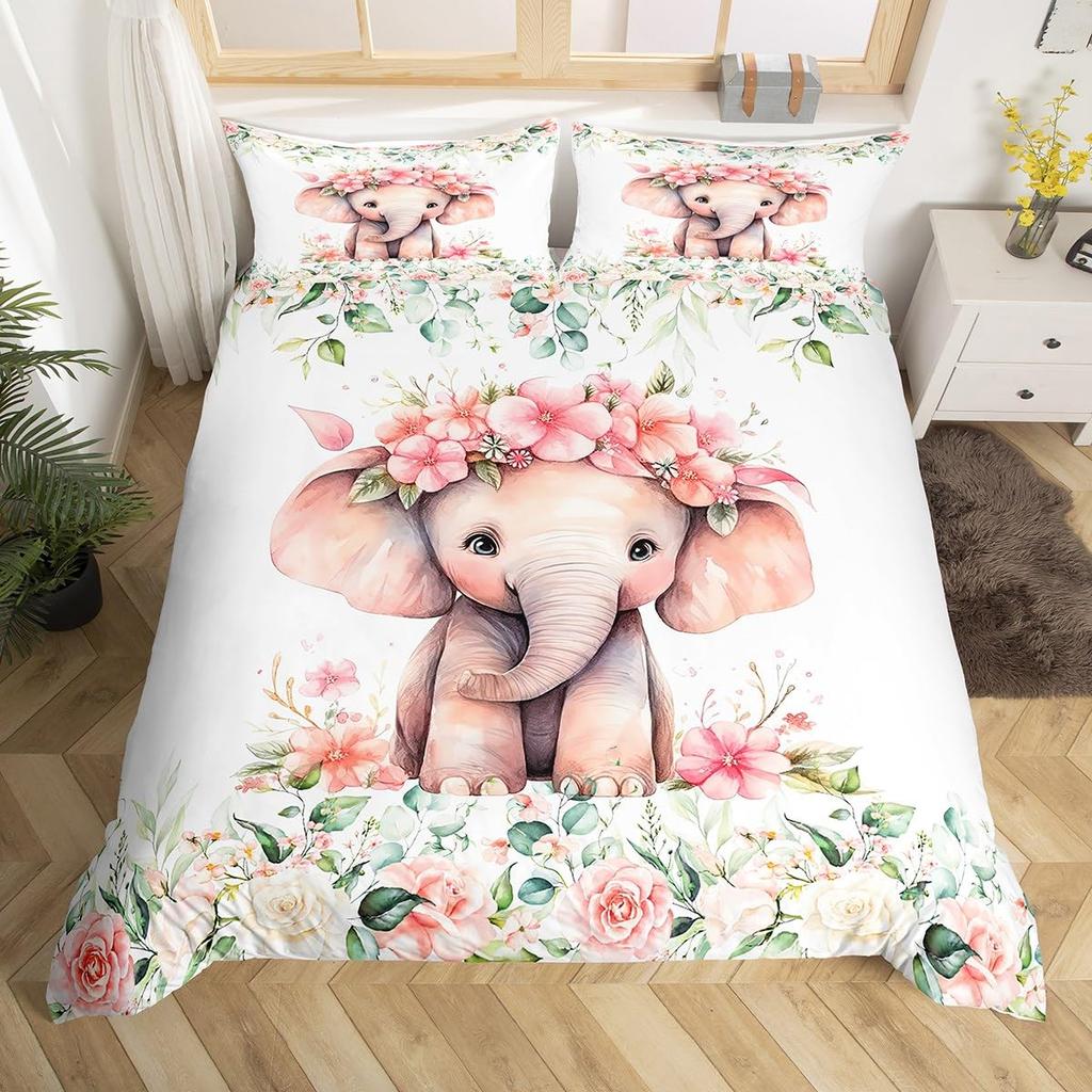 Elephant Duvet Cover Sets for Kids Queen King Twin Size Lightweight Down Room Decor 2 Pillowcases 1 Comforter Cover No Comforter