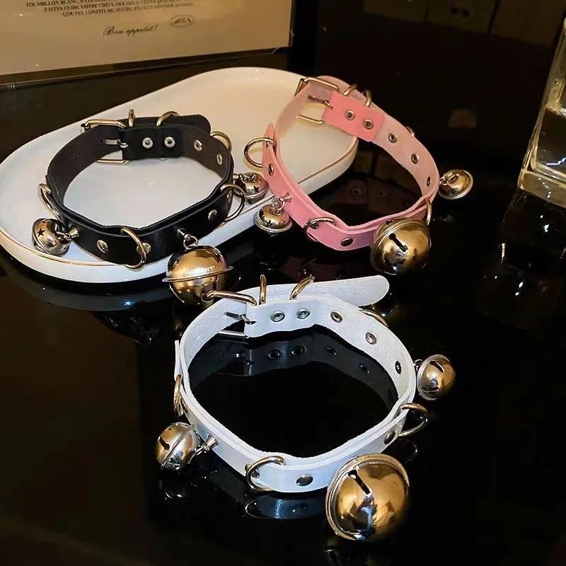 Sexy Punk Gothic PU Leder Halsband Metall Link Kette Glocke Halskette Frauen Schwarz Halsband Kragen Cosplay Schmuck Harajuku Zubehör