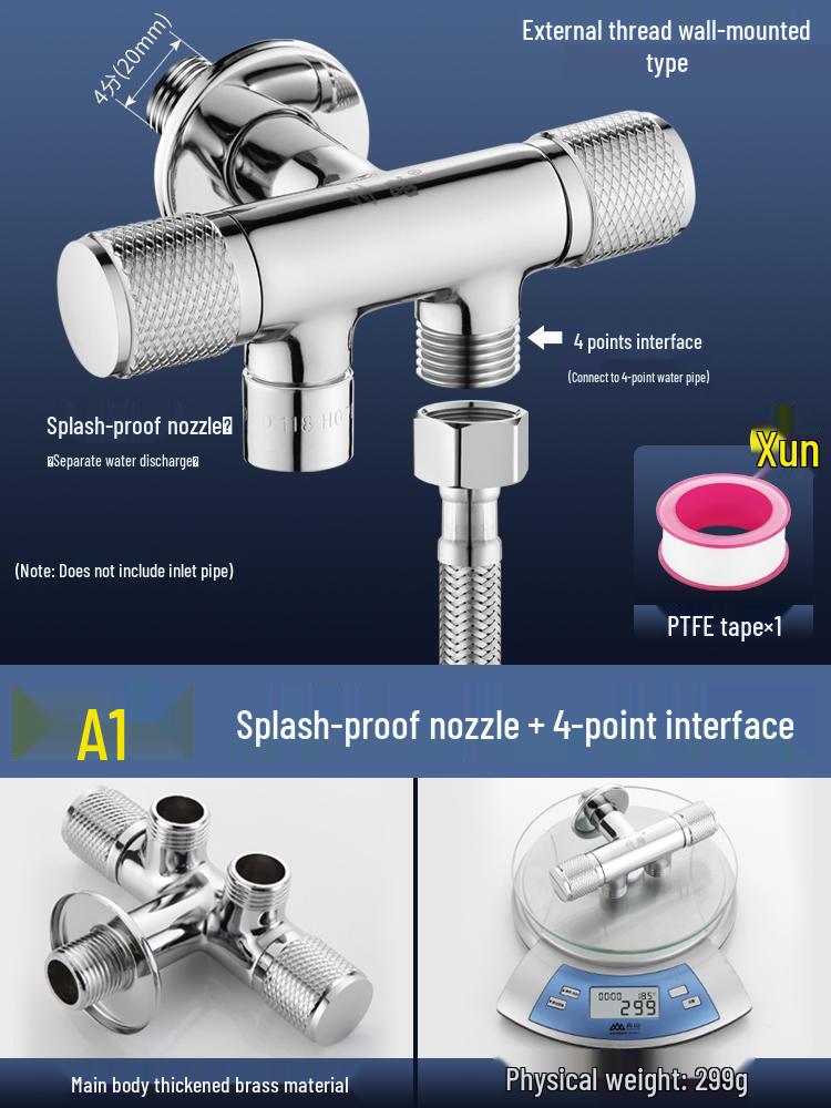 All-Copper Dual-Control Angle Valve Splitter for Toilet and Washing Machine