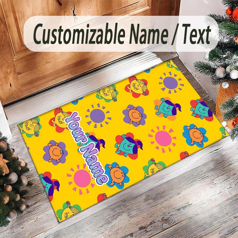 Personalized Crystal Velvet Carpet Custom Name Text,Mr. Men & Little Miss Anti Slip Area Rug For Home Decoration