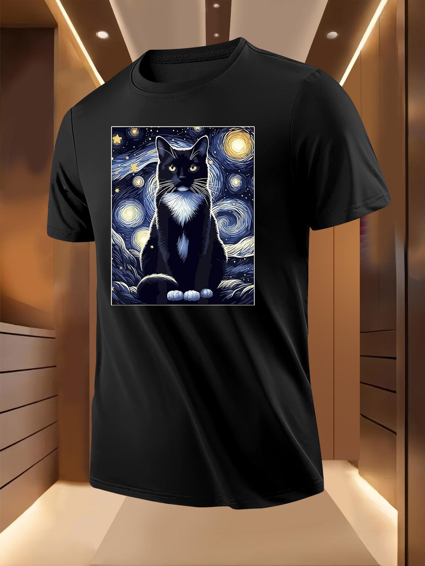 Starry Night Cat Graphic Tshirt Graphic Tshirt - Breathab... M