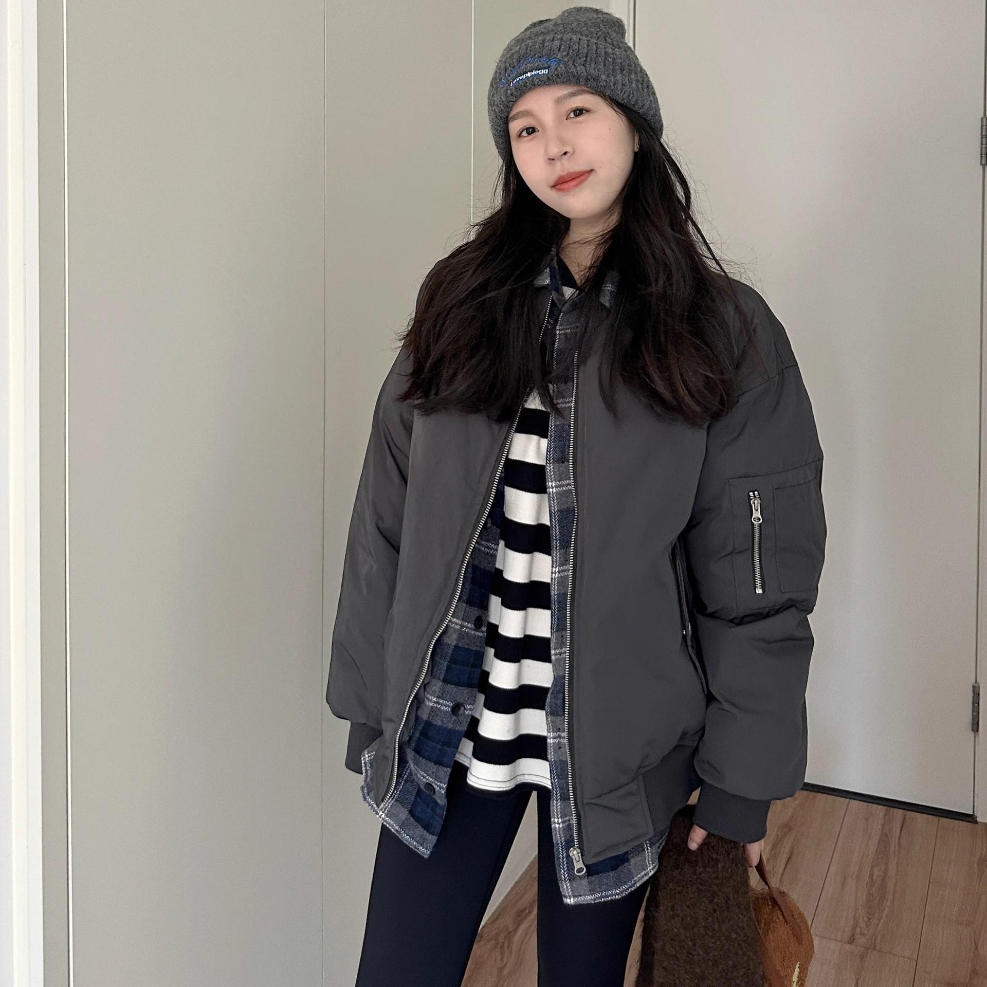 

2024 Women s American-Style Plaid Patchwork Cotton Baseball Jacket: Stylish & Cozy Winter Wear 3XL темно-сірий