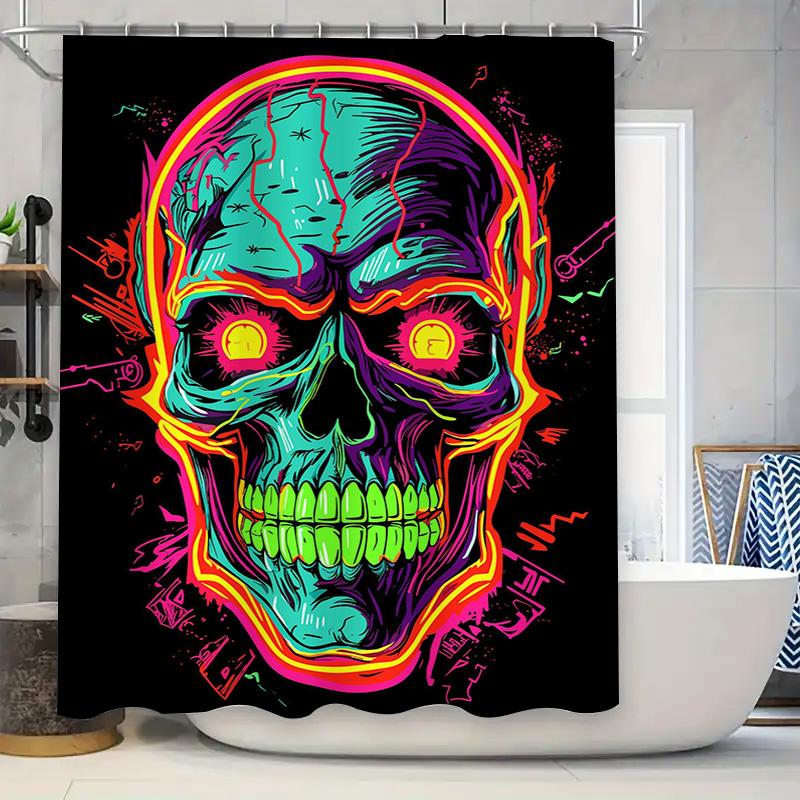 Tuniu Psychedelic Skull Shower Curtain Neon Glow Art Room Decor Trippy Wall Decor Unique Bathroom Decor