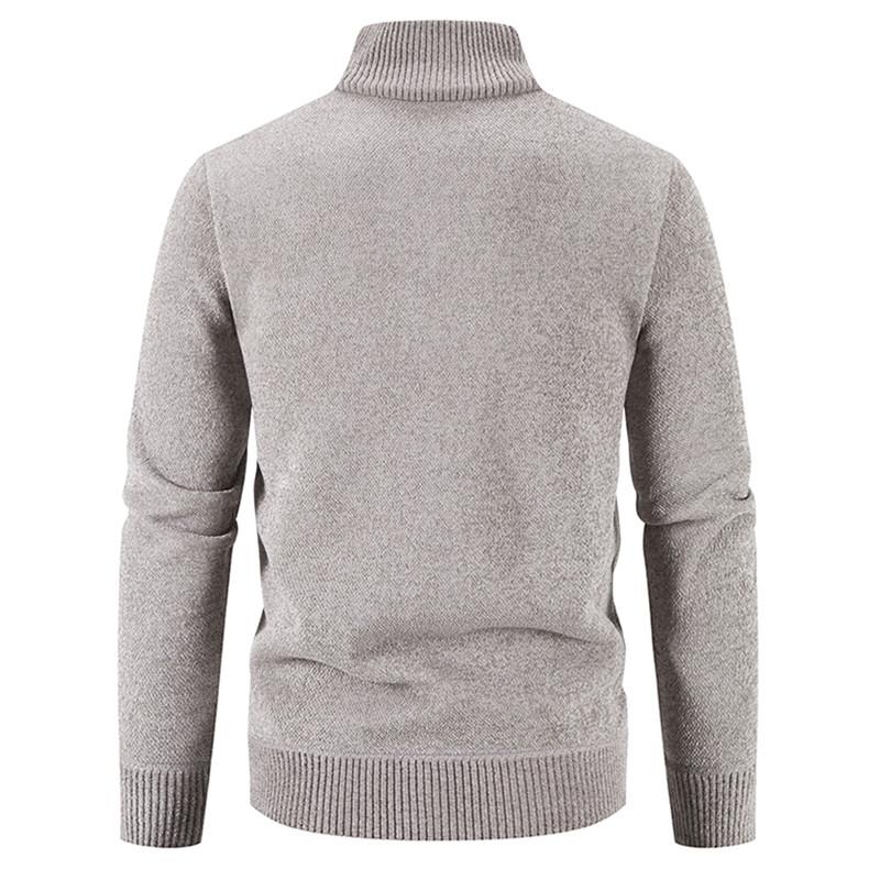 Neuer Samt-Pullover Cardigan Herren Stehkragen Herrenpullover Fleece Dick Warm Gestrickte Pulloverjacke Uni Reißverschlusstasche Cardigan