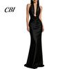 Alltagskleid Damen Sexy Rückenfreies Maxikleid, Tiefes V-Ausschnitt Ärmellos Bequemes Neckholder Satin Lang Formelles Abendparty Meerjungfrauen-Kleid Einfarbig