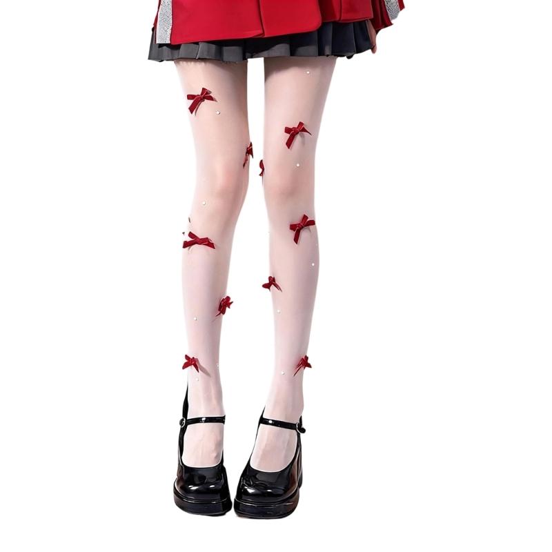 Women's Sheer Tights Control Top Pantyhose Sparkly Bows Pearls Pantyhose Tights Nylon Stockings