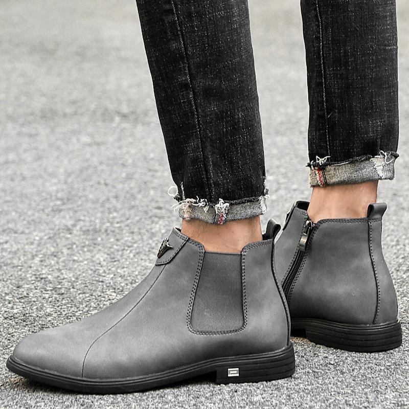 Fashion Winter Plush Warm Men Chelsea Boots Formal Business High Top Shoes British Style Ankle Boots Genuine Leather Male Business Shoes