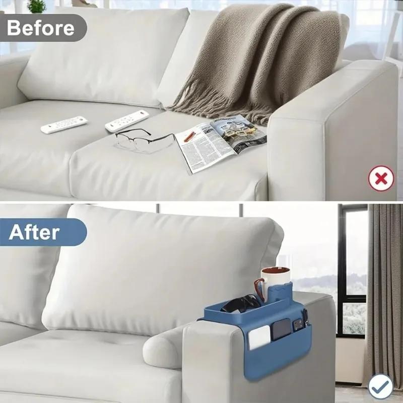 Couchtisch-Ablage mit Getränkehalter, Silikon-Sofa-Armlehnen-Organizer mit Zubehör-Seitentaschen zur Aufbewahrung von Fernbedienungen, Handy, Tablet oder Snacks