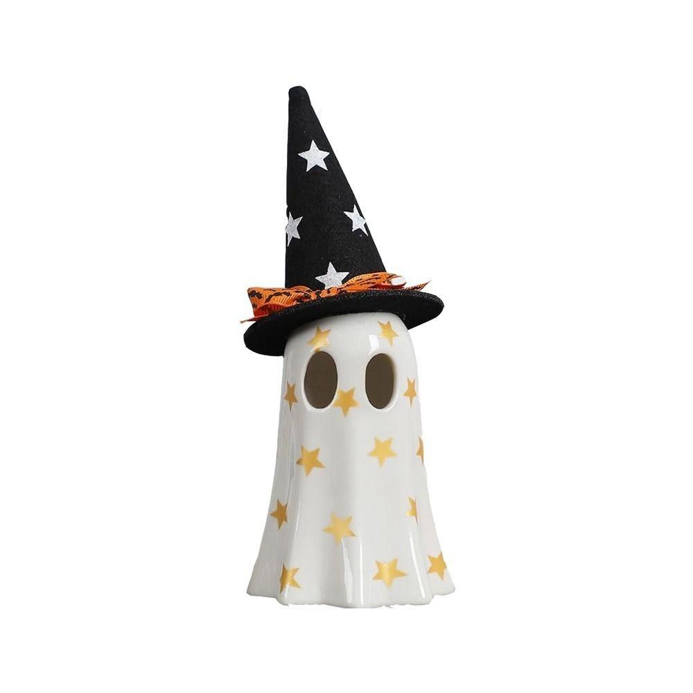 

Horror Glowing Ghosts Light Resin Spooky Figurines New Witch Hat Ghost Decor Party белый