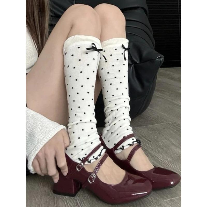 

Новые Милые Вязаные Носки в Стиле Лолиты в Горошек с Завернутым Краем Носки JK Японская Мода Y2K Дерзкие Девушки Носки Средней Длины One Size бежевый