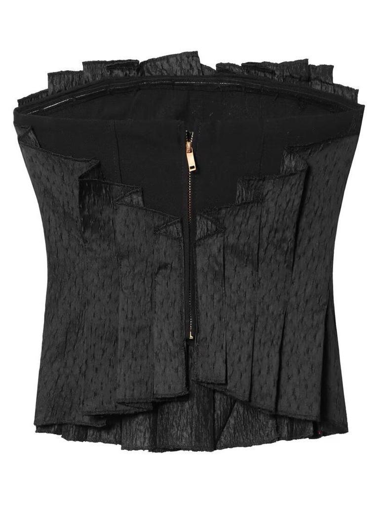 Sweet Women's Embroidered Gauze Blouse with Hollow-Out Waist-Cinching Pleated Bandeau