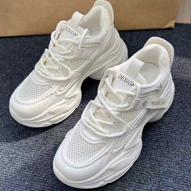 JDNVH Platform Dad Shoes Women's Inner Height Increase 2025 New Spring Mesh Breathable Women's Shoes Little White Sports Shoes Women