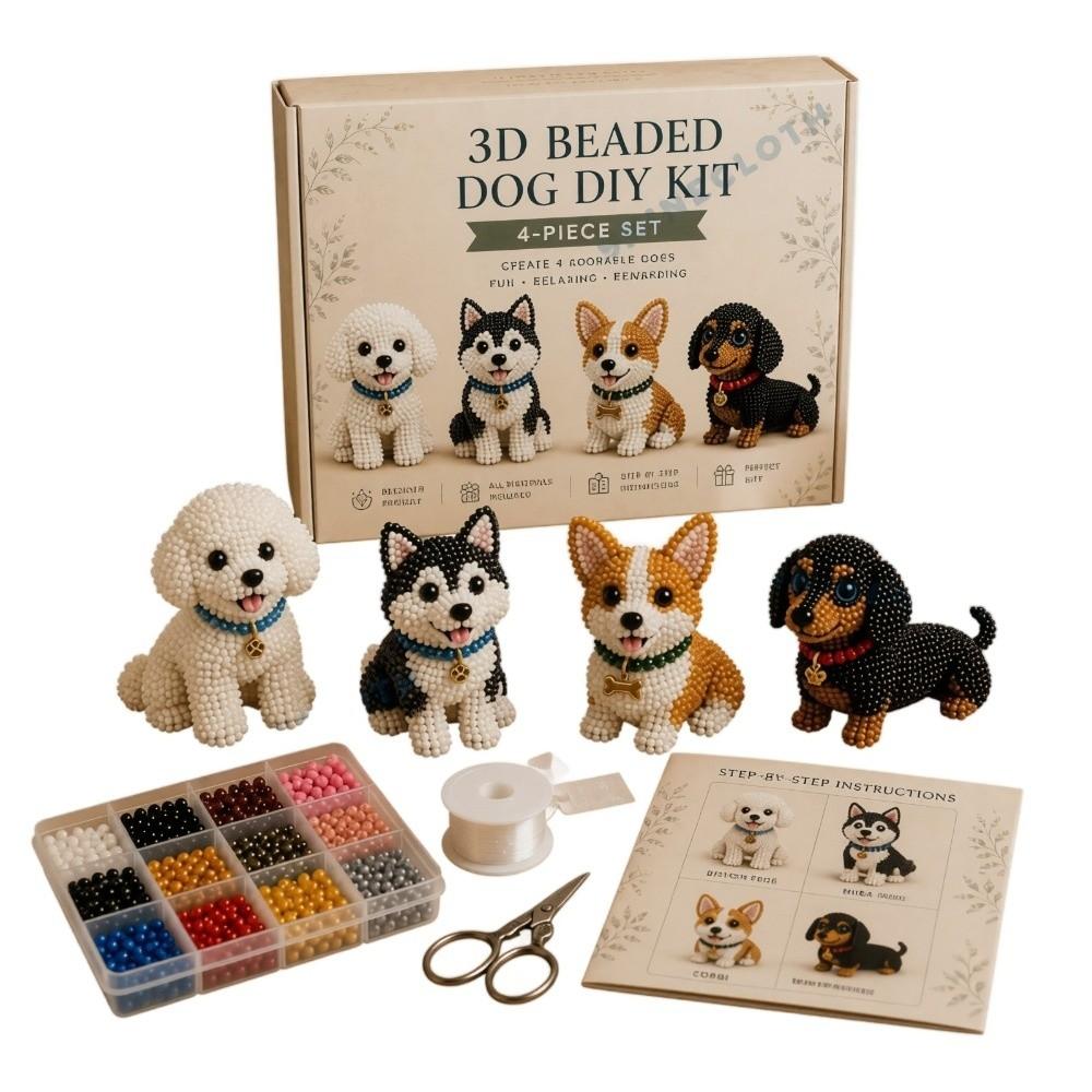 Colorful 3D Bead Pet Keychain Making Kit Tiny Beadwork Art Craft Set  For Beginners