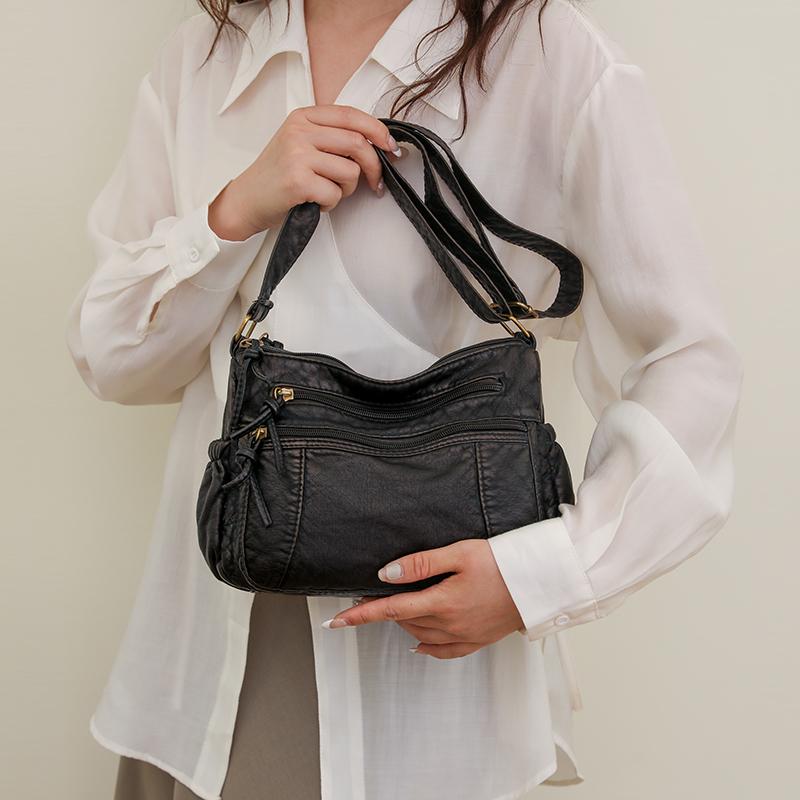 Borsa a tracolla vintage blu lavato per donna, borsa a spalla casual multitasche con ampia tracolla regolabile, borsa a tracolla di grande capacità