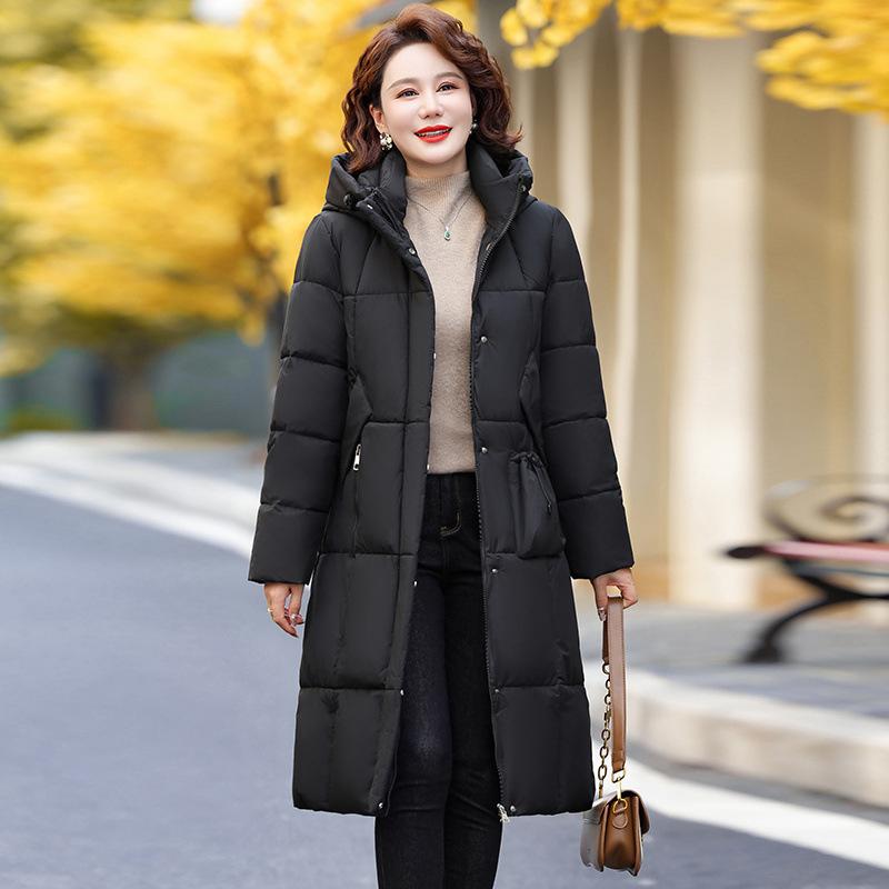 Brand medium and long down jacket women's winter fashion middle-aged and elderly mother white duck down warm thickened jacket hooded large size