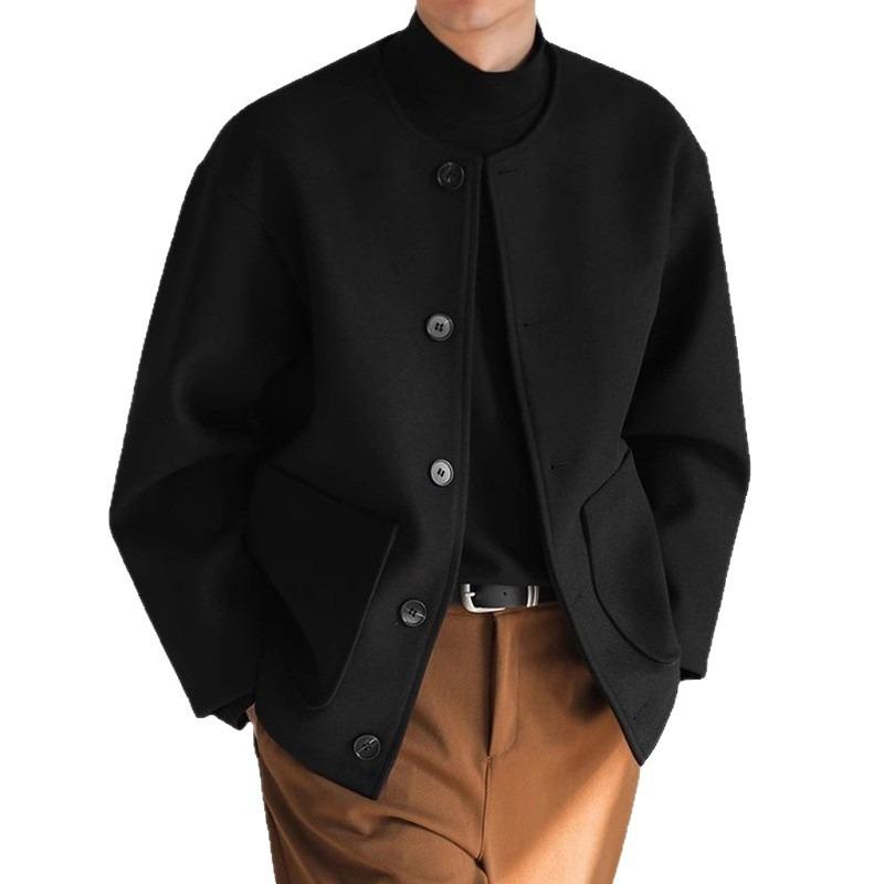 Autumn Winter Men's Fashion Korean New Outfit Hombre Elegante Casual Design Collarless Loose Woolen Jacket