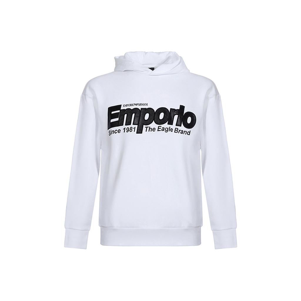 Emporio Armani Black Logo Pattern Hooded Sweatshirt Men tops White 6G1MF8-1J07Z-0140