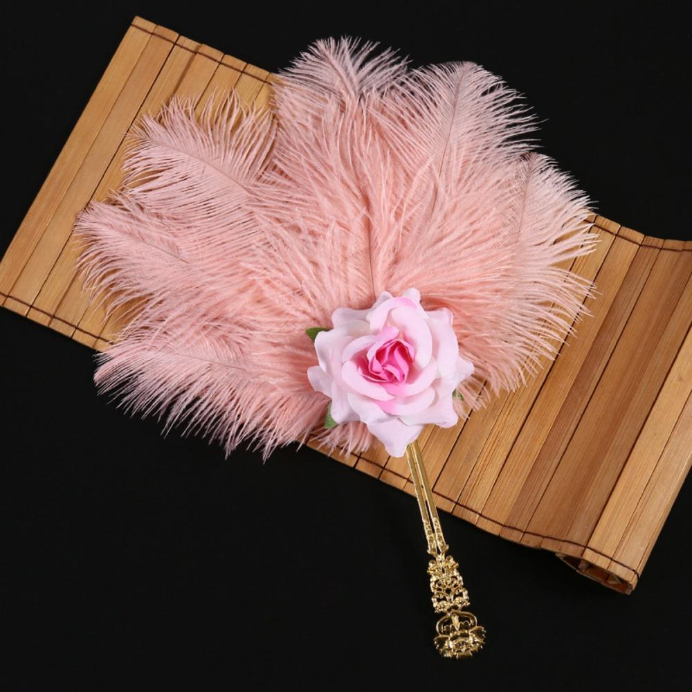Handmade Craft Feather Rose Fan Soft Fluffy Chinese Hand Fan Fan  Party Occasions