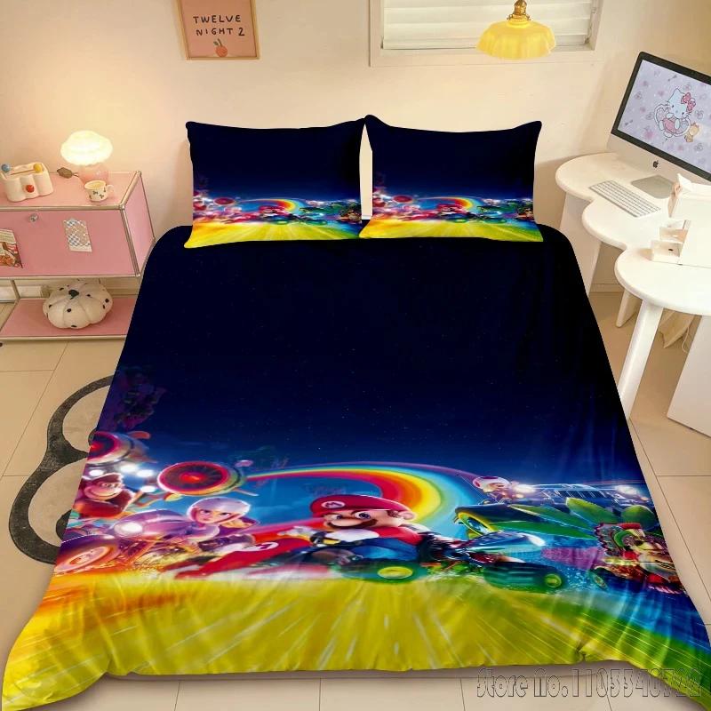 

Anime Bedding Sets Super Mario Bros Child Baby Duvet Cover Sets Bedclothes Twin Single King Kids Adult Gift EU Single(135*200cm)3pcs