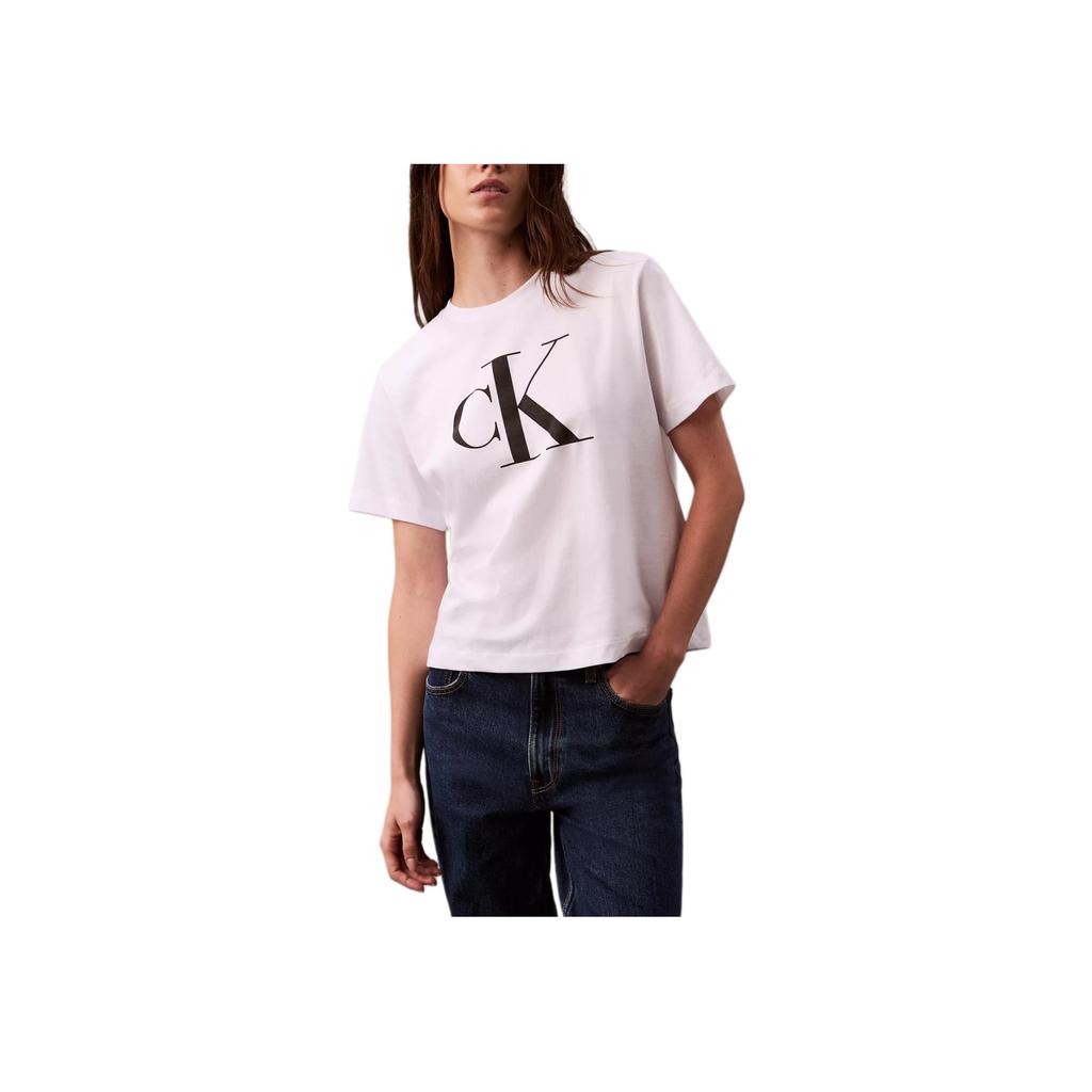 Calvin Klein Letter Soft Breathable Loose Round Neck Short Sleeve T-Shirt Women Tops Bright-White 40WL966-110