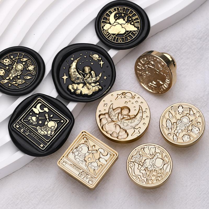 Copper Wax Seal Stamp Retro Moon Star Sealing Wax Stamp Head For Wedding Invitation Gift Packaging Cards Metal Head