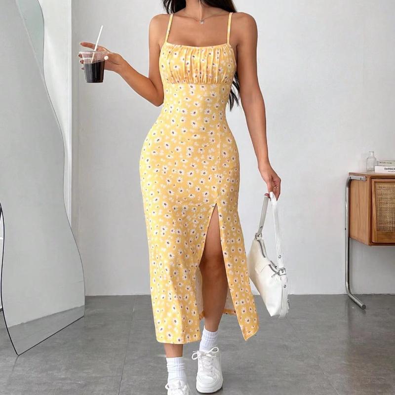 

Женское сексуальное повседневное домашнее платье-комбинация с цветочным принтом, летняя удобная юбка XL жёлтый