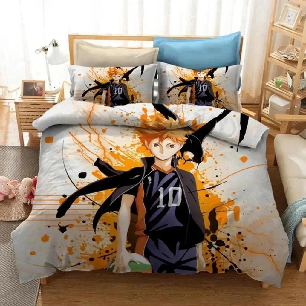 Printed Cartoon Anime Haikyuu Bedding Set Volleyball Boys Duvet Cover Set Single Double Luxury Bed Linen for Kids Teens Gift