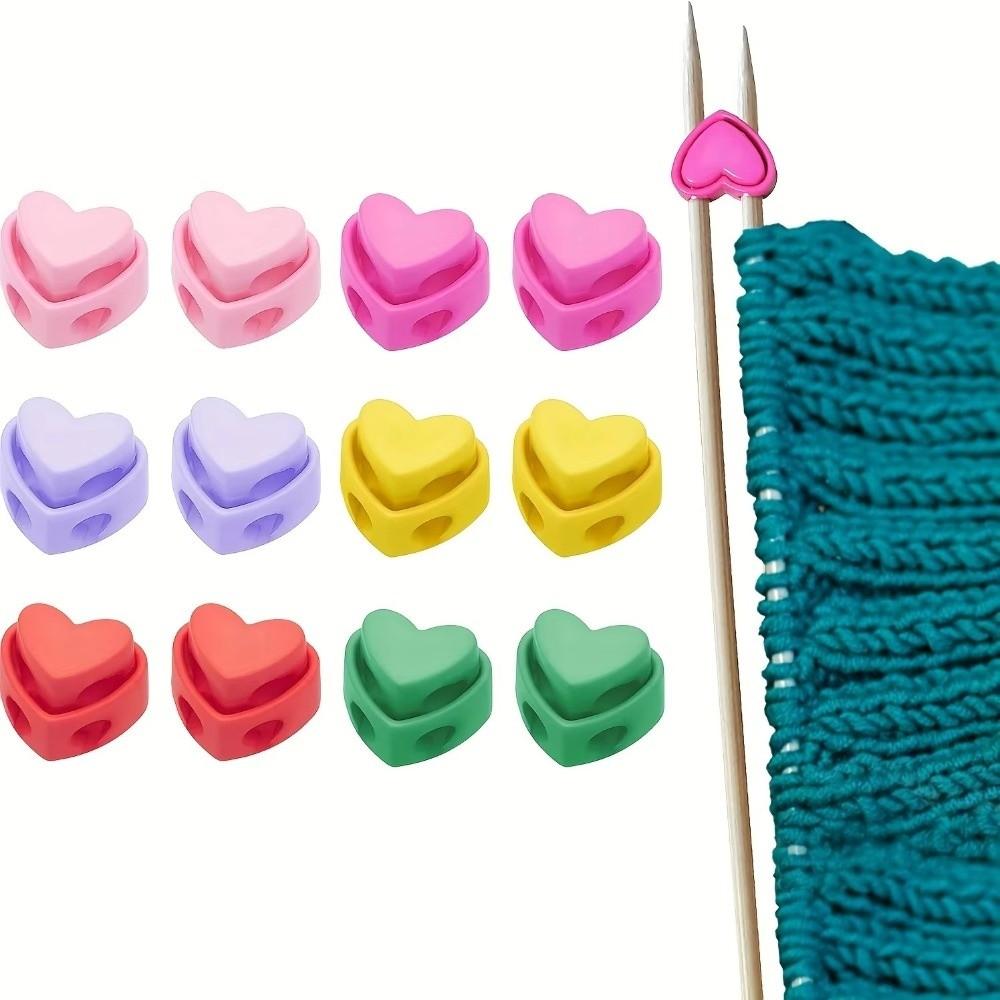 Spring Toggle Needle Protectors Cord Locks Rope Stopper Knitting Needle Protectors Colorful Heart-Shaped Stitch Stopper