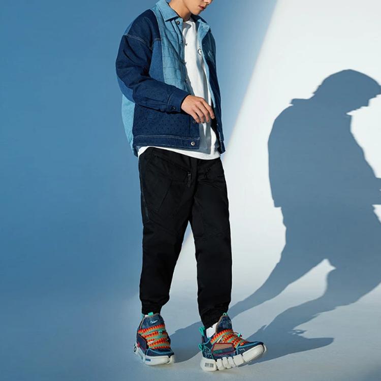 Li Ning Wu Chuang Wu Yi Color Block Splicing Single-Breasted Loose Cotton Jacket Men Jacket Blue AJDR427-1