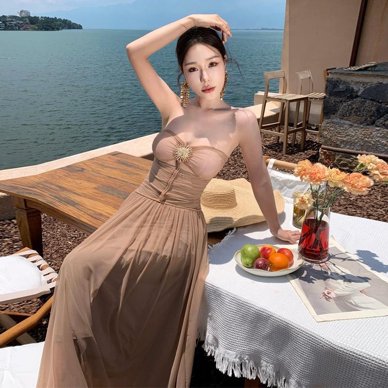 Greek Muse Temperament Sexy Tube Top Dress Women's Seaside Vacation Woven Rope Waist Slim Dress