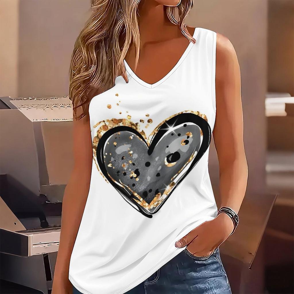 3D Hartvormig Patroon Bedrukte Tanktops voor Dames Workout Yoga Sportschool Bedrukte Zomer Sportshirts Grote Maten Vesten Valentijnsdag Exclusief