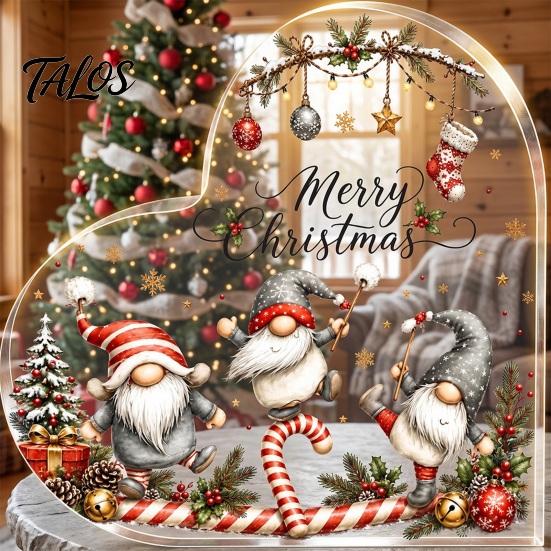 Heart Shaped Acrylic Gift Christmas Gnome Tabletop Decor, 2D Flat Holiday Festive Interior Decor Centerpiece with Love Design, Room Ornament, for Home