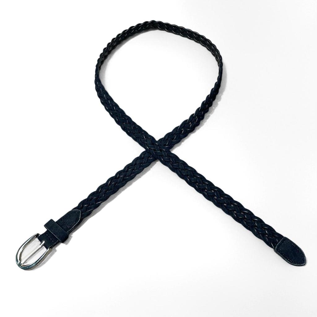Korean Retro Coffee Velvet Woven Women's Belt with Handmade Pin Buckle – Stylish Pairing for Jeans