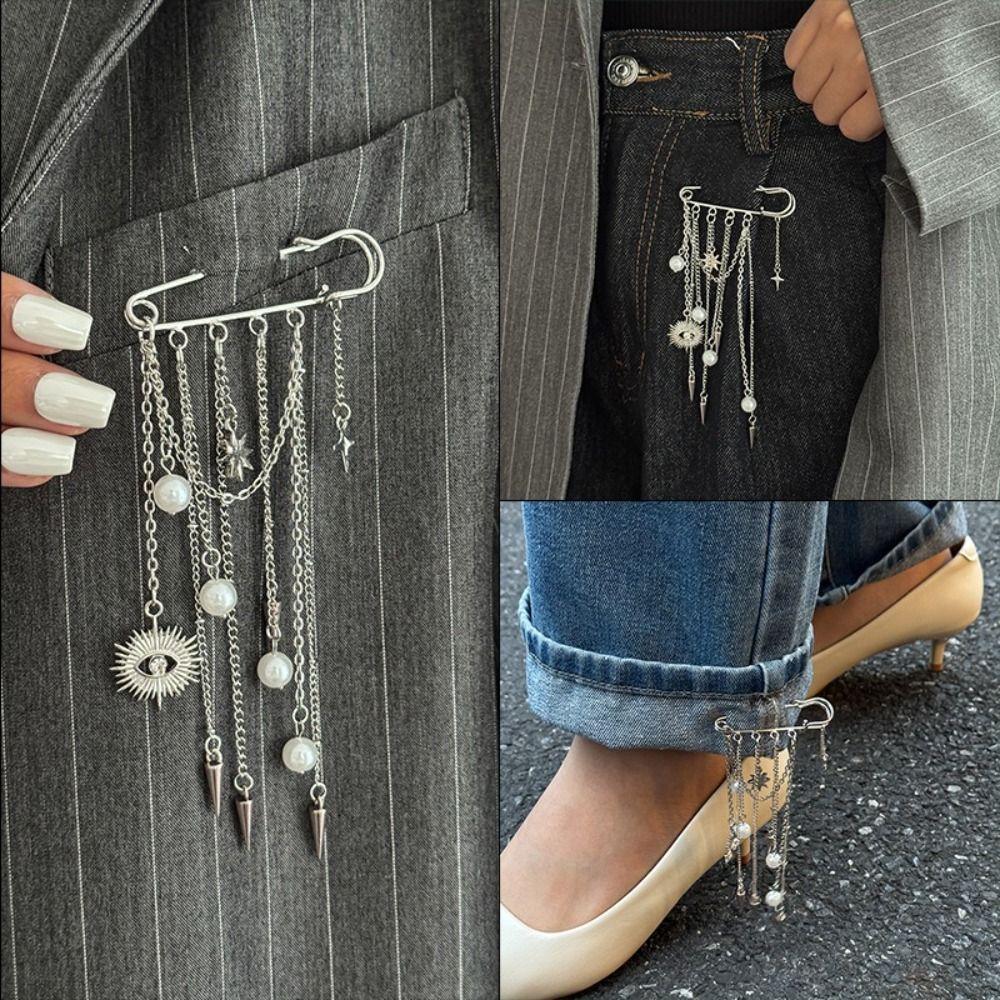 Exaggerated Design Tassel Brooches Adjustable Length Charm Trousers Pins Gothic Style