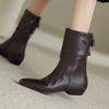 Authentic Soft Leather Mid-Calf Boots - Women's Flat Non-Slip Low Heel, Autumn/Winter, Thin Velvet, Unisex
