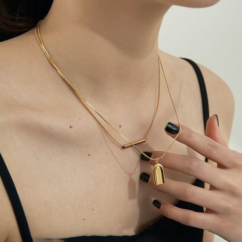 Original Design Trendy Geometry Minimalist Necklace Retro Glossy Stacking Style Collar Chain Men'S And Women'S Pendants Jewelry