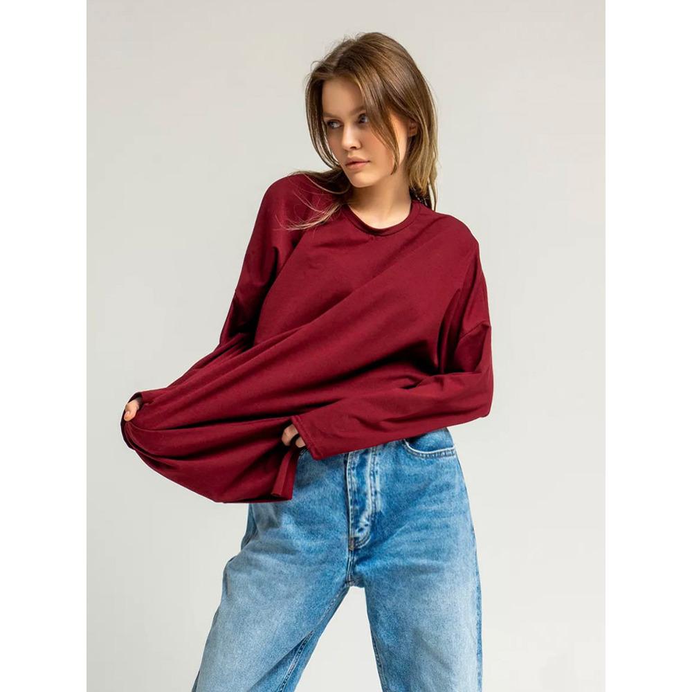 Hirsionsan 2025 Spring Summer New Arrival Women's Long Sleeve Cotton Loose Fit Slit Distressed T-Shirt Female