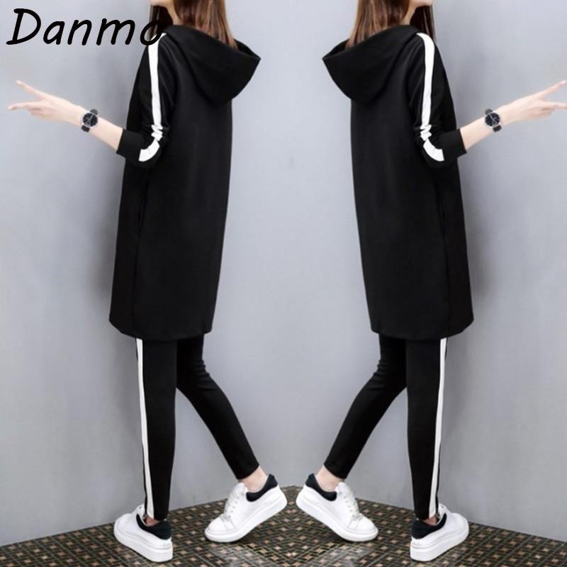 

Danmo толстовки спортивный костюм женский комплект из двух предметов осенняя одежда длинный свитшот с капюшоном топ узкие брюки спортивный костюм повседневные женские комплекты наряд плюс размер