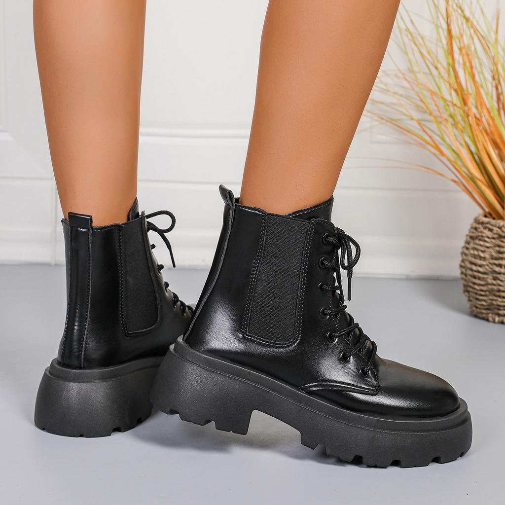 Women's non-tired feet Martin boots comfortable soft elastic trend of non-slip wear-resistant chic hundred outstanding height increase shoes