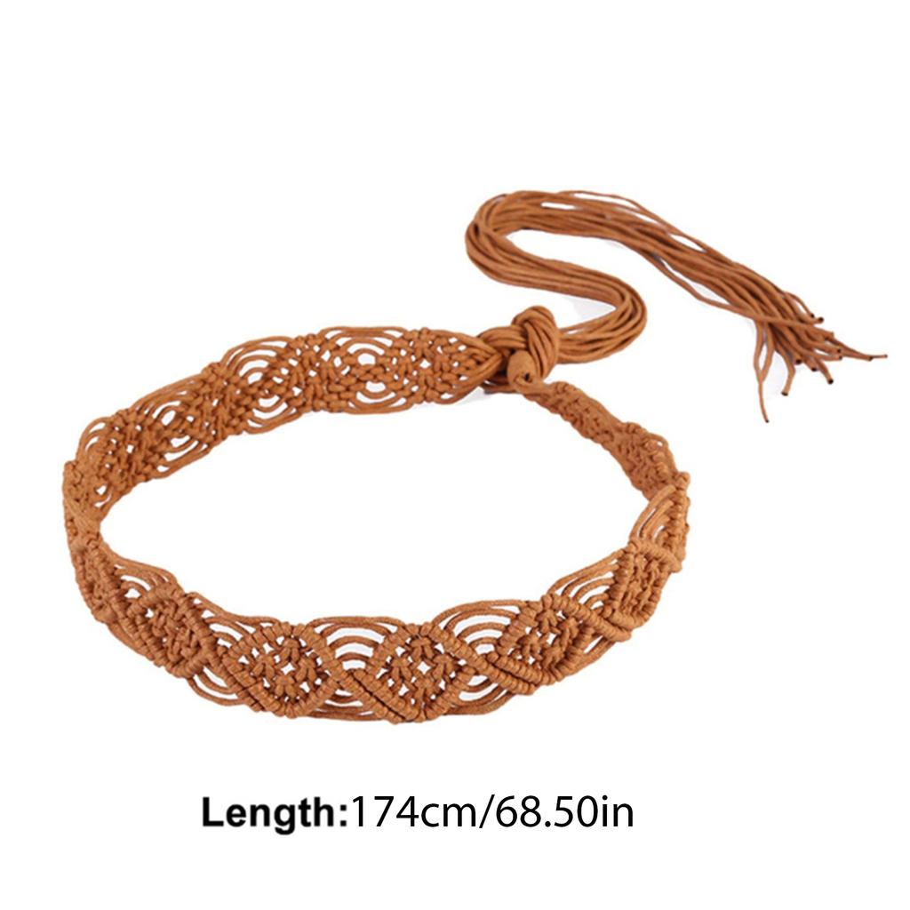 Women Decorative Wax Rope Belt Bohemian Fringed Belt Girl Dress Accessories Ethnic Waiststrap Female Waist Ornament