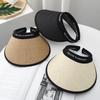 Summer Straw Hat for Women Foldable Empty Top Sun Hat Outdoor Beach Running Bicycle Wide Brim Female Sunscreen Visor Casual Cap