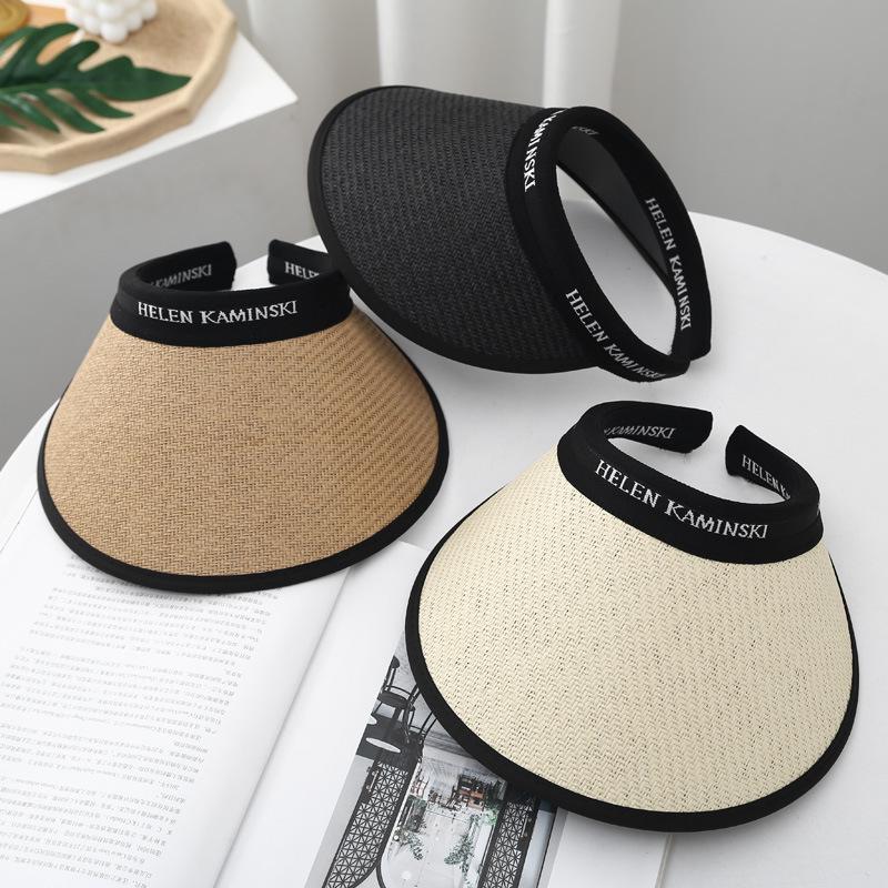Summer Straw Hat for Women Foldable Empty Top Sun Hat Outdoor Beach Running Bicycle Wide Brim Female Sunscreen Visor Casual Cap
