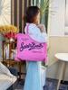 Large Capacity Canvas Tote Bag with Denim Fabric and Tassel Design for Commuting